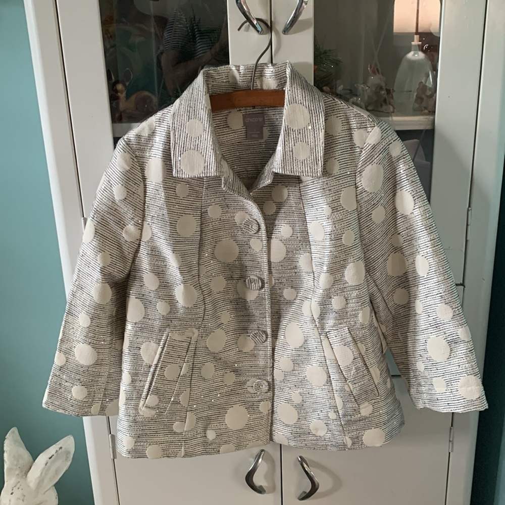 Chico’s shine jacquard blazer nwt sz 1 circles and shine sequins